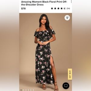 Lulu’s Amazing Moment Black Floral Print Off The-Shoulder Dress Size XS